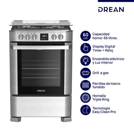 Cocina Multigas 60 cm Inox con Display Drean CD6009EI
