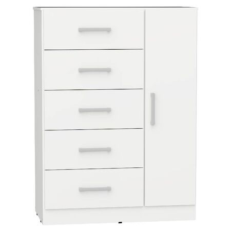 CHIFONIER NORDICA ORLANDI BL 3412 BAHIA - BLANCO, 5 CAJONES, 1 PUERTA