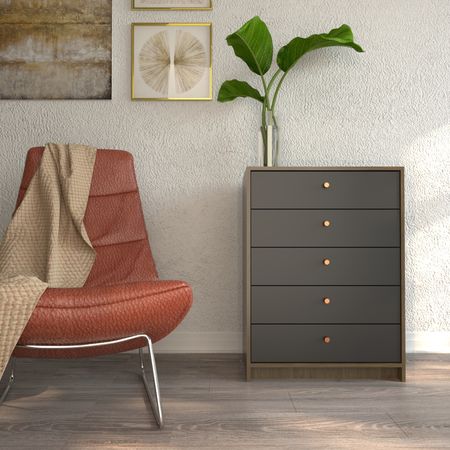 Chifonier 0,64m 5 Cajones Nogal L. Gris C. Tables