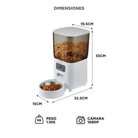 Comedero Automático Gadnic Para Mascotas 5 litros Con Cámara y Aplicación Bowl Acero Inoxidable 