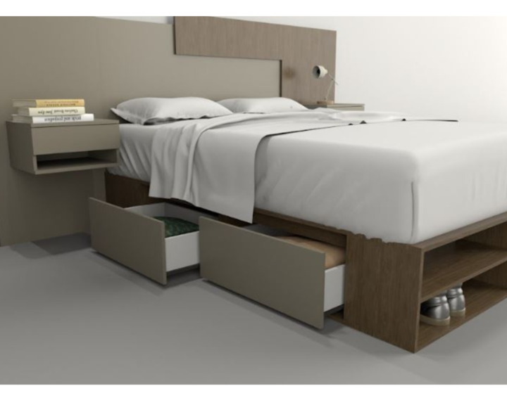 Base Cama Box Linea Minimal 1.40m 4 Cajones Con Estantes 6442 Nogal/Gris C Tables - Vista 5