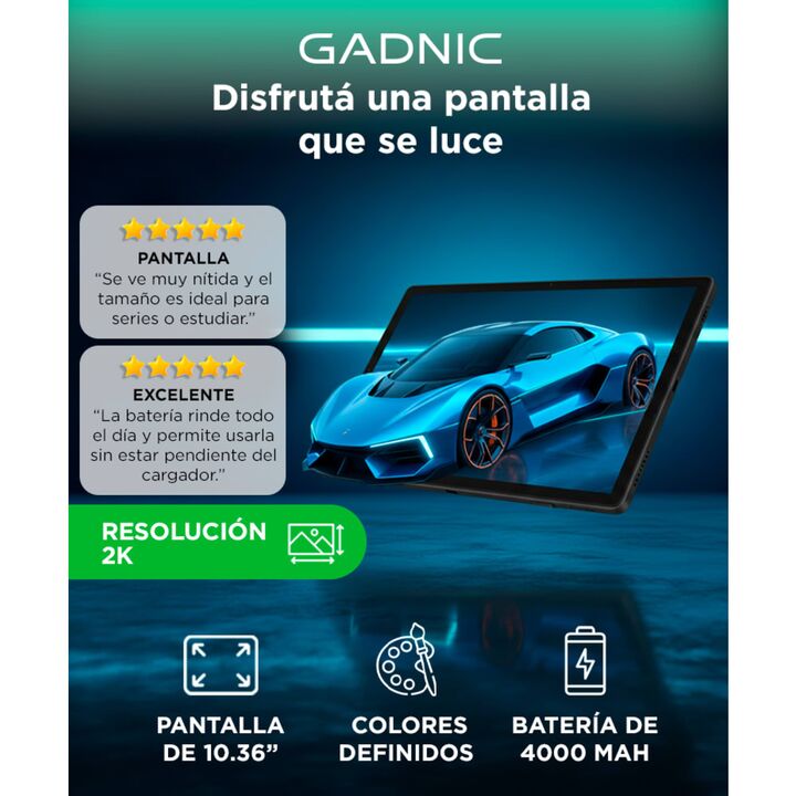 Tablet Gadnic 10.36" RAM 4GB Almacenamiento 64GB Android 10 Qualcomm Snapdragon 615 WiFi Bluetooth USB C - Vista 2