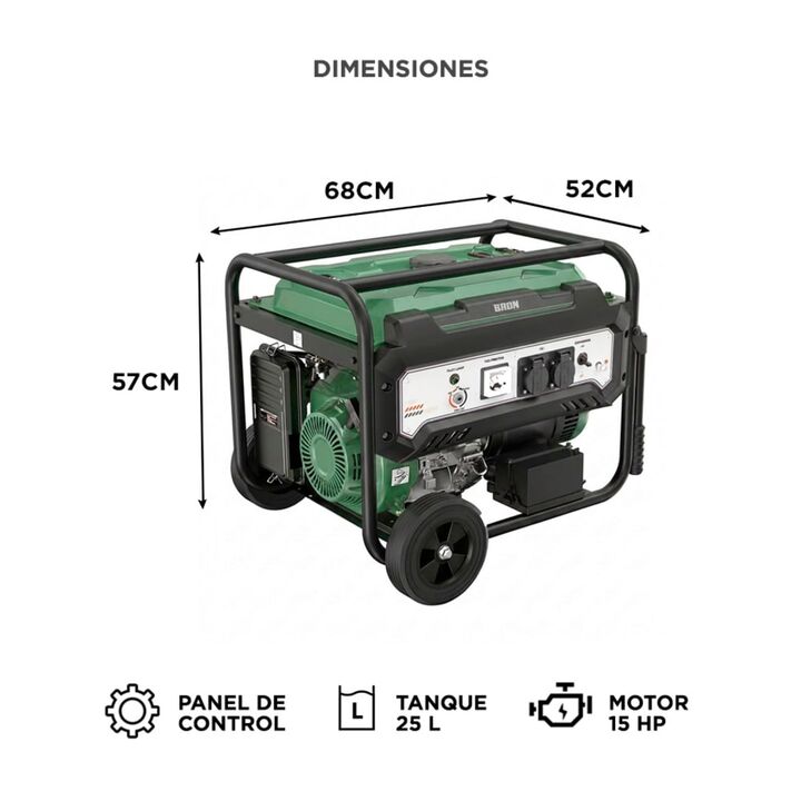 Generador Grupo Electrógeno a Nafta BRON by Gadnic 6500W Portátil Ruedas 220V Arranque Eléctrico - Vista 6