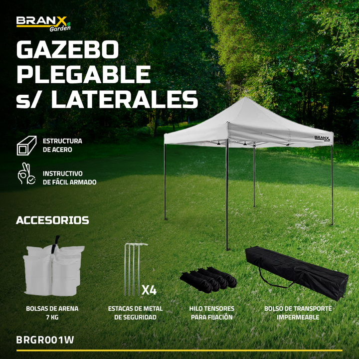 GAZEBO VERDE SIN LATERALES 3x3 mts - Vista 3