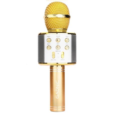 Micrófono Gadnic KM-01 Karaoke Inalámbrico Bluetooth c/ Efectos de Voz , Dorado 
