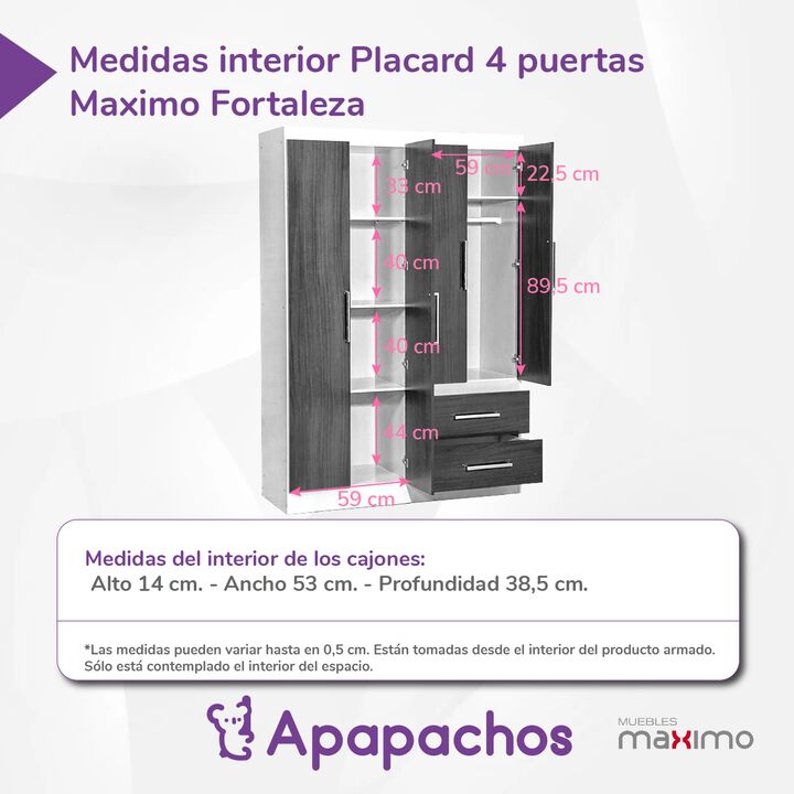 Placard Ropero Reforzado de 4 Puertas 2 Cajones Grafito Teca Maximo Fortaleza - Vista 4