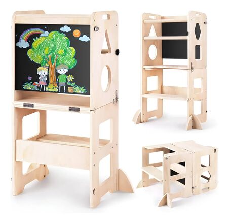 Torre De Aprendizaje Montessori 3 En 1 Convertible En Mesa Silla Y Pizarra infantil