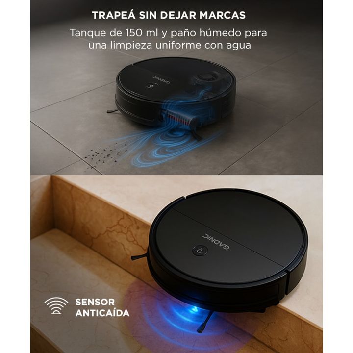 Aspiradora Robot Gadnic 3 Modos Automática Control Remoto App Mopa Tanque de Agua 150 ml Filtro Lavable Programación Auto-Recarga - Vista 5