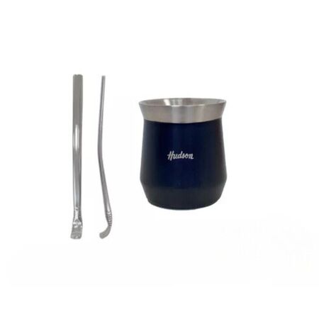  Set En Caja Mate/Bombilla Hudson Vaso Acero NEGRO