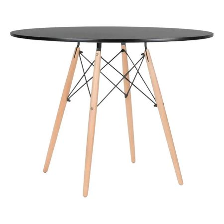 Mesa De Comedor Redonda 120cm Eames De Mdf Lacado Negro Haya