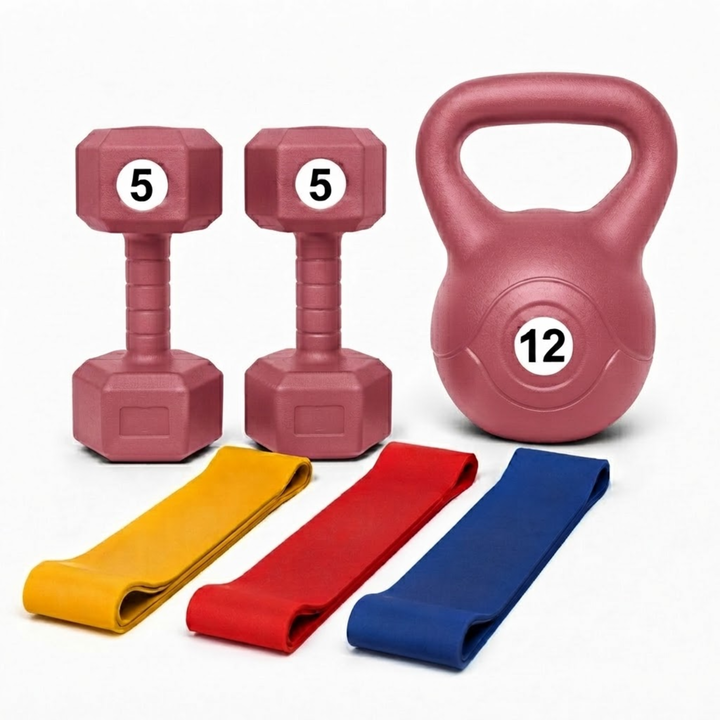 Combo Pesa Rusa 12 kg + Par de Mancuernas 5 kg + 3 Bandas Circulares - Vista 3