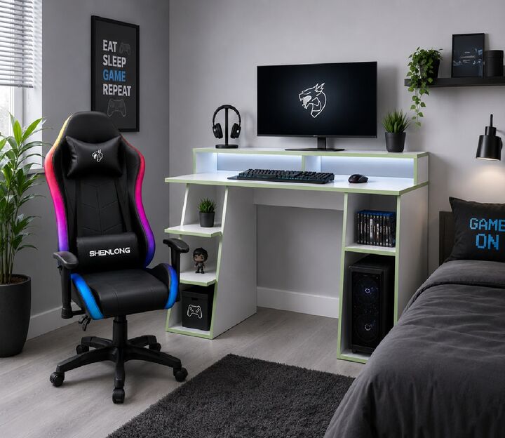 Combo Silla Gaming Shenlong GC150 Iluminación RGB + Escritorio Gamer ES0009 Fiplasto - Vista 5