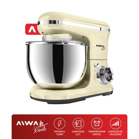 Batidora De Pie Planetaria Digital Aiwa 3 En 1 5,2 Lts 1200w Color Crema Frecuencia 50 Hz/60 Hz