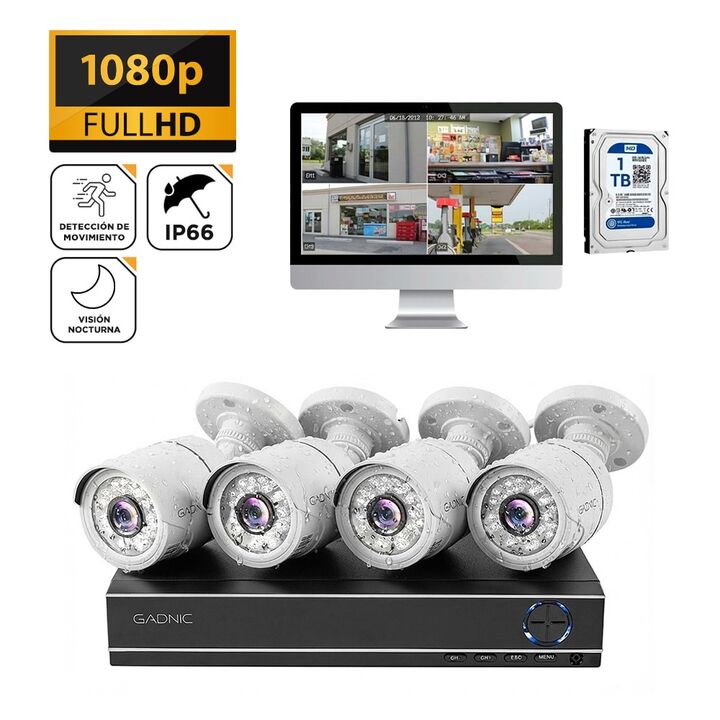 Cámaras de Seguridad x4 + DVR 8CH Gadnic SX14 Interior / Exterior IP CCTV Visión Nocturna 1Tb - Vista 1
