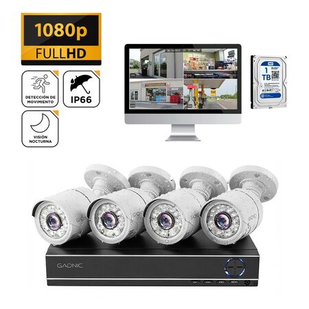 Cámaras de Seguridad x4 + DVR 8CH Gadnic SX14 Interior / Exterior IP CCTV Visión Nocturna 1Tb
