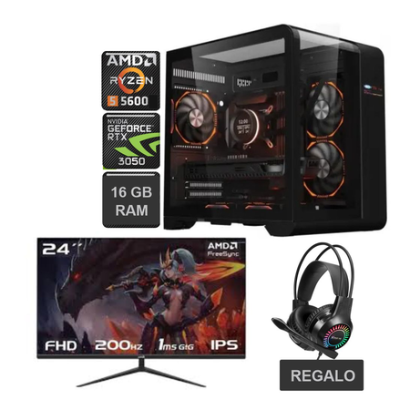 PC MYP+MONITOR GAMER 24 200HZ- AMD RYZEN 5 + NVIDIA RTX 3050 +Auricular de REGALO