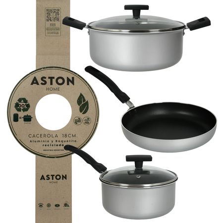 Batería Cacerola Olla Sartén Wok Aston Reciclada Ecologica