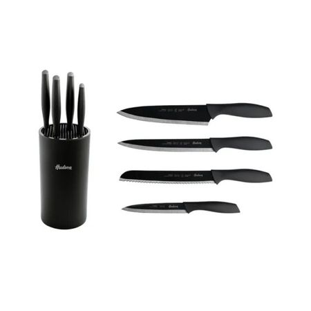 Set Cuchillos Acero Inoxidable Basic x4 Holder Negro Hudson