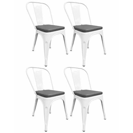 COMBO: 4 Sillas Metálicas Tolix Blanco Brillante + 4 Almohadones Cuerina Dalton Gris C/Cierre