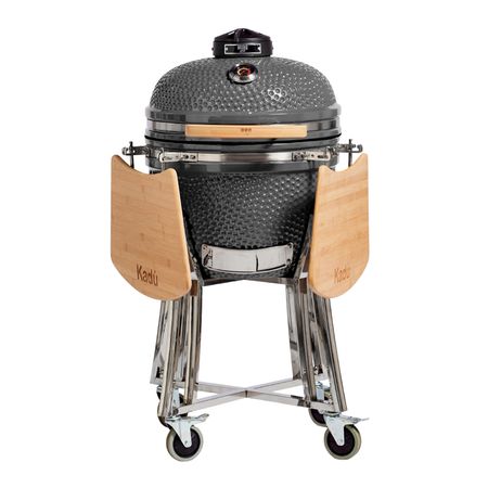 Parrilla Kamado Bbq Grill Kadu K18 Ahumador Ceramico Gris