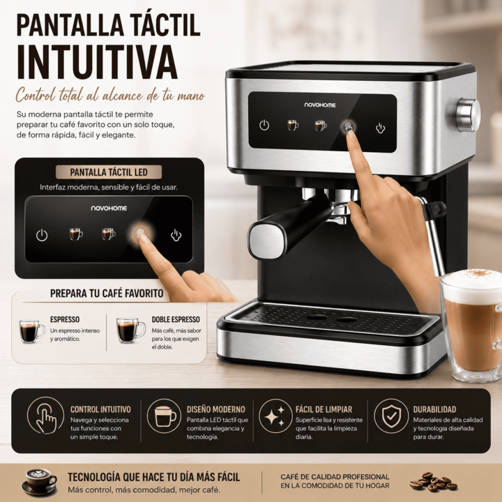 Cafetera Expresso Tactil 1.7L 20 Bar Novohome C/Vaporizador - Vista 4