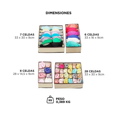 Kit x4 de Organizadores de Cajón Gadnic Medias / Ropa Interior
