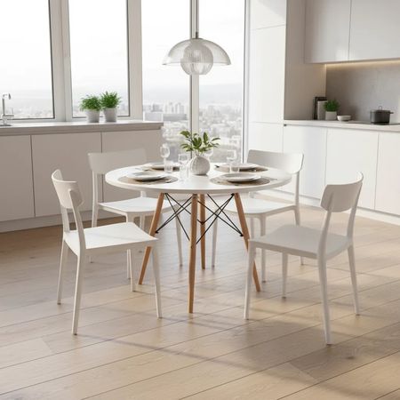 Juego De Comedor Mesa Eames 120cm+4 Sillas Roma Blanco