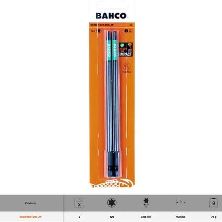 Punta Bahco Torx Macho T20 Impacto 1/4 Pulgada 150mm Set 2u