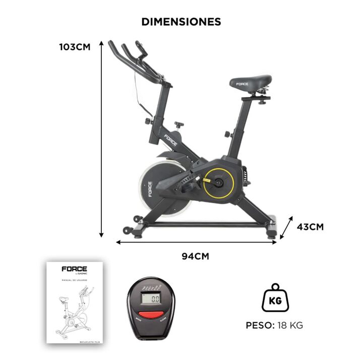 Bicicleta Fija De Spinning Force By Gadnic Disco De Inercia 4 Kg Display LCD Pedales Antideslizantes - Vista 8