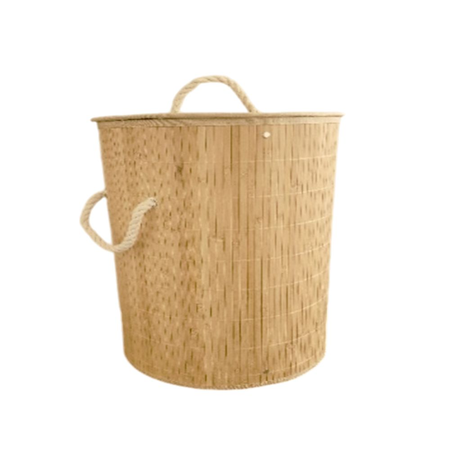 Cesto Canasto Bambu Deco con tapa para ropa sucia redondo