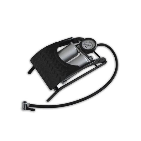 Inflador De Pie Doble Tubo Plateado Y Negro