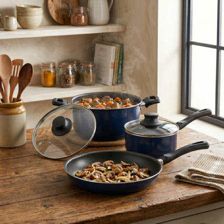 Batería Cocina Antiadherente 5 Piezas Olla Cacerola Sarten Tapa Aston