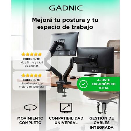 Brazo De Monitor Dual Gadnic Soporte Con Resorte Mecánico