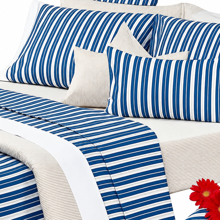 Juego de Sabanas Danubio 144 hilos Stripes Queen Azul - Vista 1