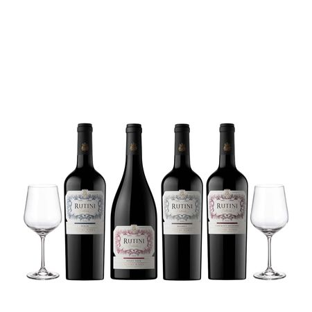 Set Vinos Tintos Rutini Seleccion x 4 y 2 Copas Con Estuche