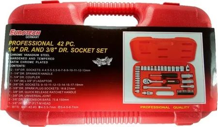 Tubos Eurotech con Cricke 3/8 y 1/4 Pulgada Set 42 Piezas Roja