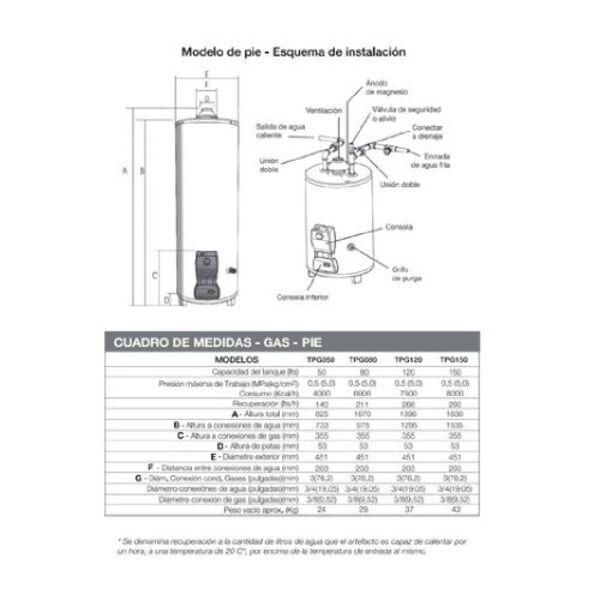 Termotanque Saiar-Nl TPG120MSA 120 Litros A Gas Superior - Vista 2