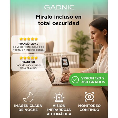 Baby Call Monitor Gadnic Audio Melodias Video con Visión Nocturna