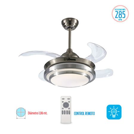 Ventilador De Techo Retractil Liliana Acero Palas Acrilico Con Led Vtha604