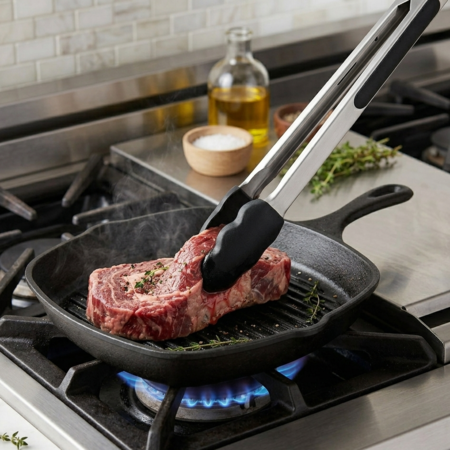 Pinza Multiuso Acero Punta Silicona Parrillera 30 Cm Aston Negra