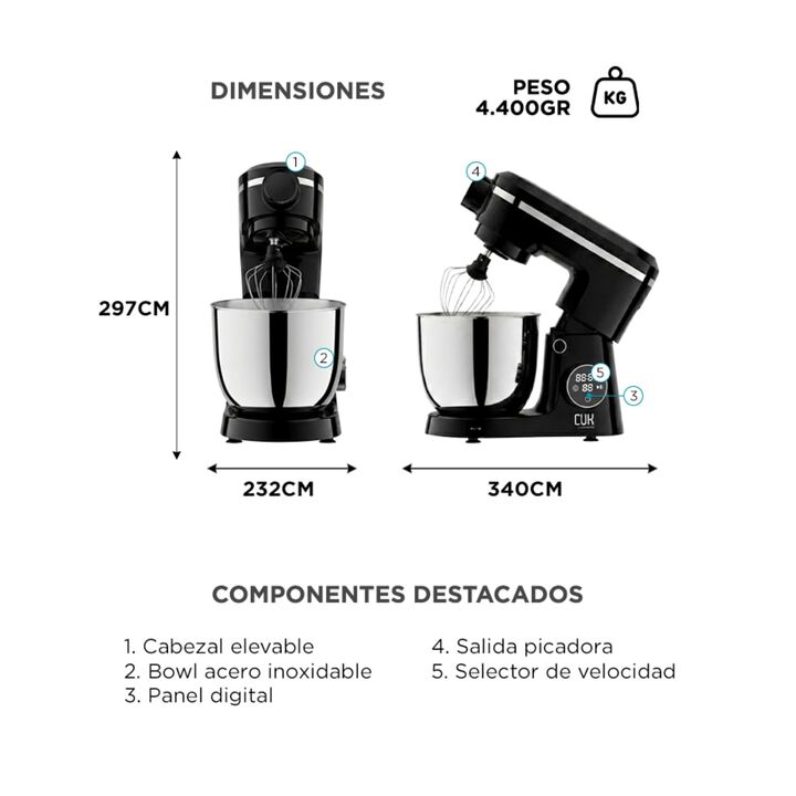 Batidora Planetaria CUK by Gadnic multifunción con Picadora De Carne 1400W - Vista 6