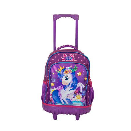 Mochila Carrito Nena Niña Escolar Reforzada Unicorn Queen QD36 Violeta