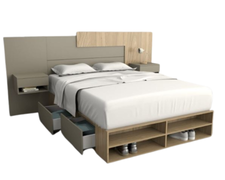 Base Cama Box Linea Minimal 1.40m 4 Cajones Con Estantes 6442 Olmo/Gris C Tables