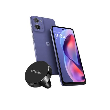 Combo de Celular Motorola Moto E15 2+64GB Lila + Soporte Redondo C/Ventilacion para Celular Tablero Dekkin