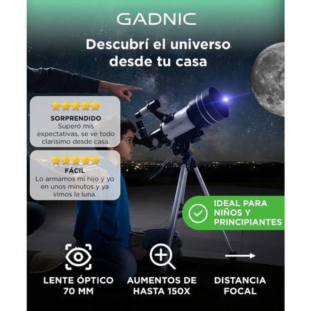 Telescopio Reflector Gadnic 300x70 Fácil De Montar