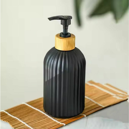 Dispenser Jabón Shampoo Detergente Negro Vidrio Bamboo Cumo