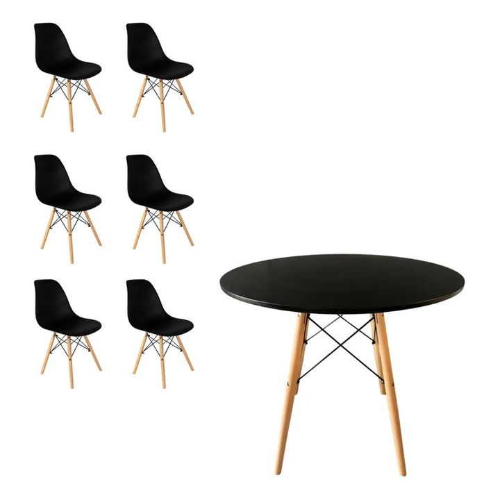 Juego De Comedor Mesa Eames 120cm+6 Sillas Eames Negro - Vista 3