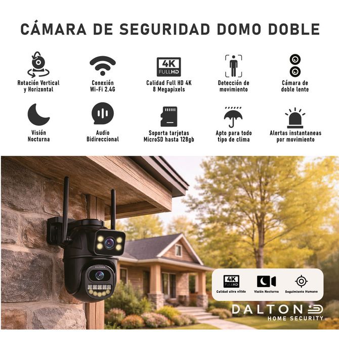 Combo: X2 Camaras de Seguridad Dalton Doble Exterior / Interior Leds 4K Negra DA-CAM08 - Vista 4