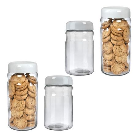 Set X 4 Frasco Vidrio Hermético Cierre Rosca Tapa Plástica Gris