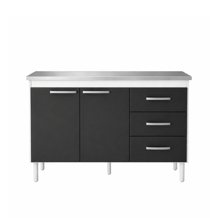 Bajo Mesada 140cm de 2 Puertas y 3 Cajones Grafito Blanco Maximo SIN BACHA